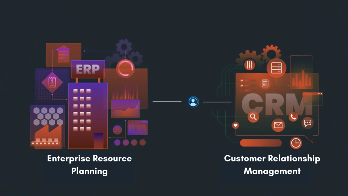 Illustration d’un ERP et d’un CRM reliés par un utilisateur central.
